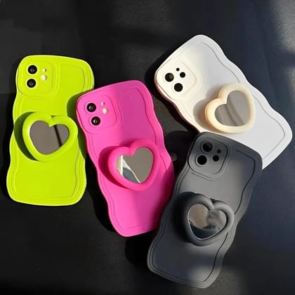 Wave Silicone Heart Mirror Holder iPhone Case-iPhone 15 / White