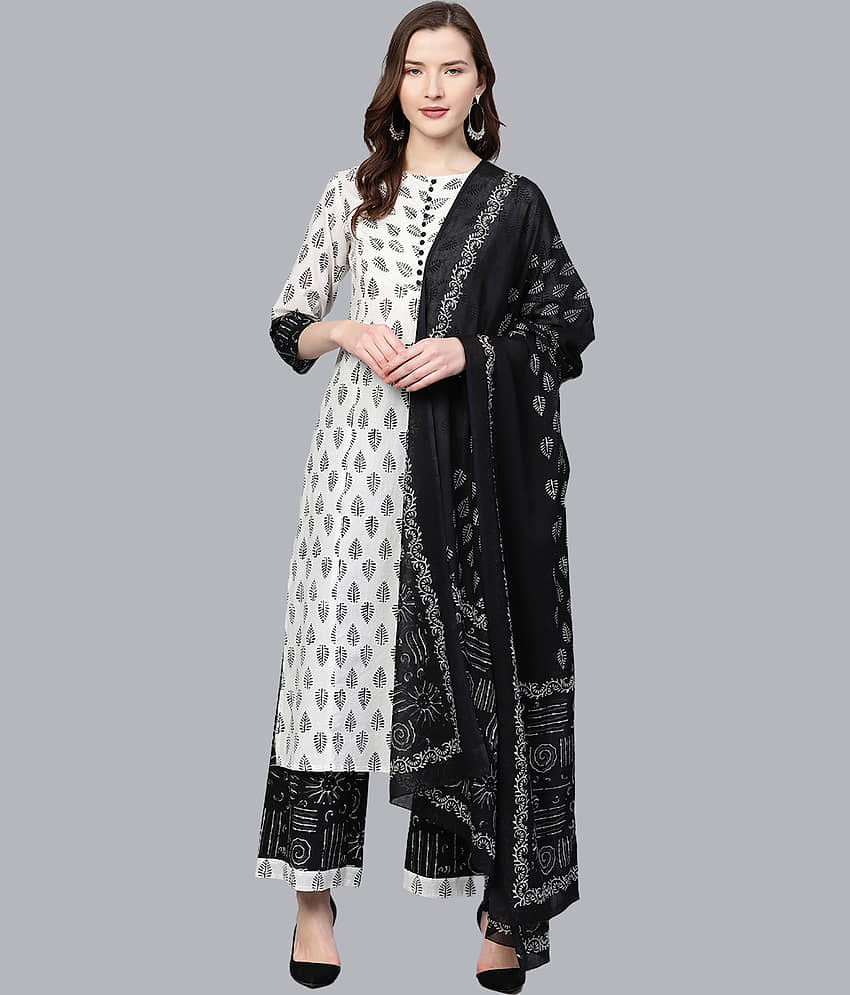 Yash Gallery - White Straight Cotton Women's Stitched Salwar Suit ( Pack of 1 )