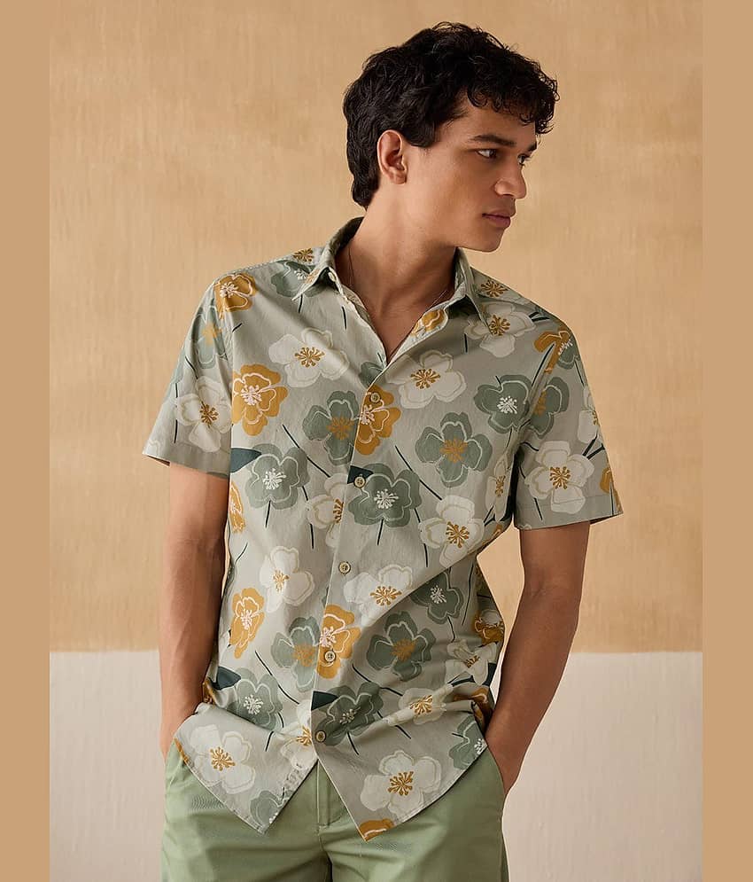 KITWELL Cotton Blend Regular Fit Printed Half Sleeves Men's Casual Shirt - Green ( Pack of 1 )