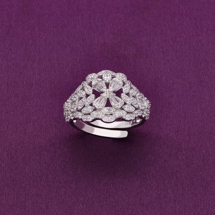 Beautiful Royalty Zircon Studded Statement Silver Ring-White Stone / Silver / US 6 (16.5 mm Diameter)