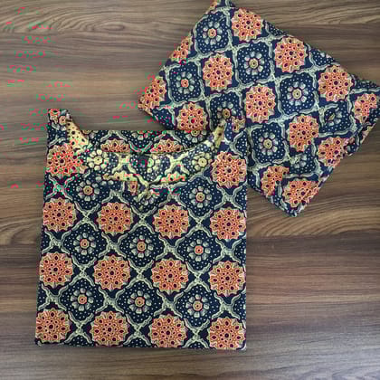 Ajrakh Blue Grey Flower - Cord Set - Pure Cotton-38 - M
