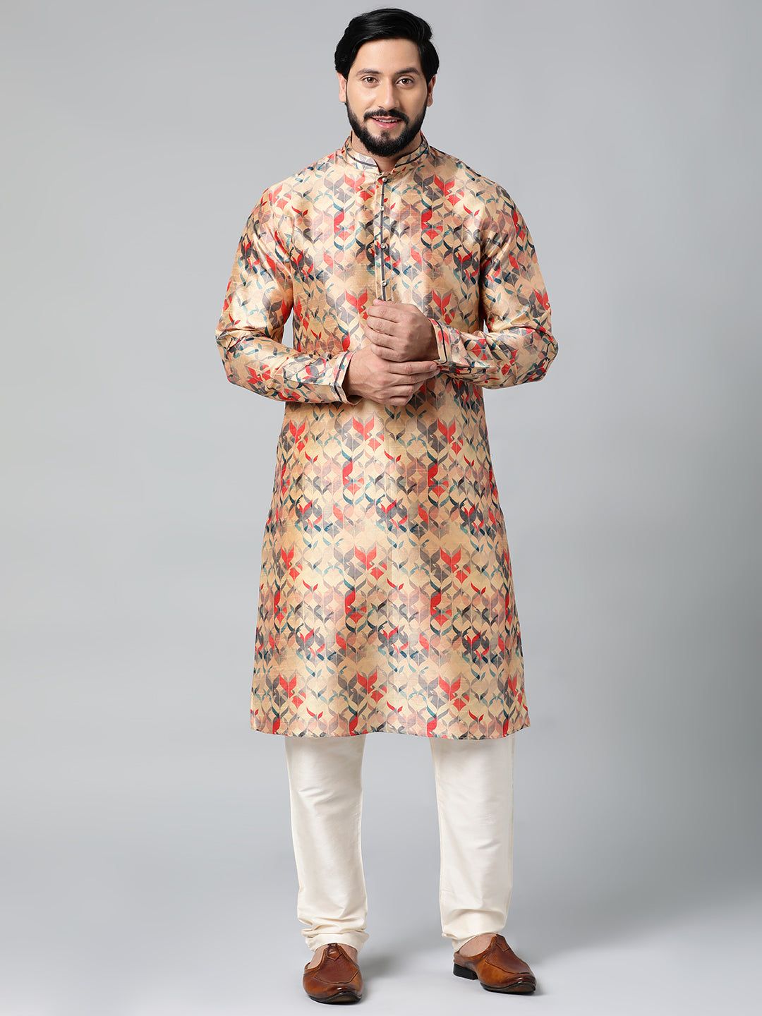 Peach Printed Kurta Set-S/38 / Only Kurta - No Lowers