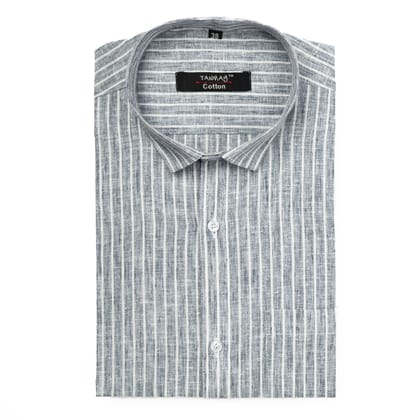 Grey Color Cotton Stripes Shirts For Men-38/M / Full