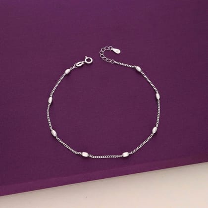 Sterling Silver Minimalist Beaded Chain Anklet-None / Silver