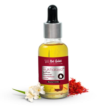 Nat Habit Face Oil, Saffron Tuberose Mukhalaya For Women Skin Radiance & Glow, with Blend of 15 Cold Pressed Oils To Brighten Skin & Remove Dullness,15ml Nat Habit Face Oil, Saffron Tuberose Mukhalaya For Women Skin Radiance & Glow, with Blend of 15 Cold