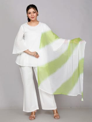 White Cotton Co-ord Set with Scarf-XS