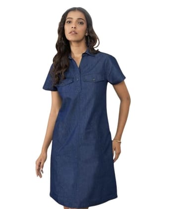 Women's Casual Denim Half Sleeves Dress (Blue, L)-PID63376 Women's Casual Denim Half Sleeves Dress (Blue, L)-PID63376