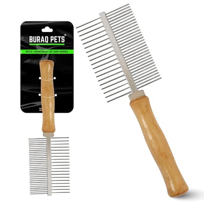 Wooden Dual-Sided Pet Grooming Comb – Stainless Steel Hairbrush