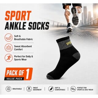 SPORT SOCKS 170526 PACK 1  Men Sports Ankle Socks Cotton Breathable Sweat Absorbent Daily Wear Socks for Men