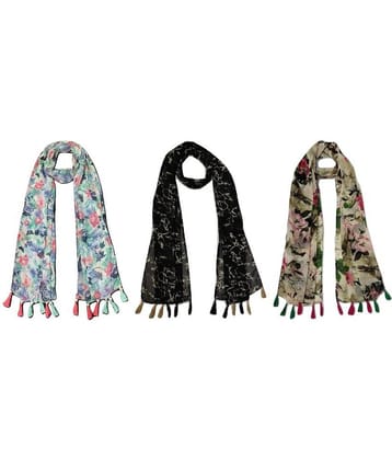 stolevilla Multi Printed Poly Cotton Yarn Stoles ( Pack of 3 )