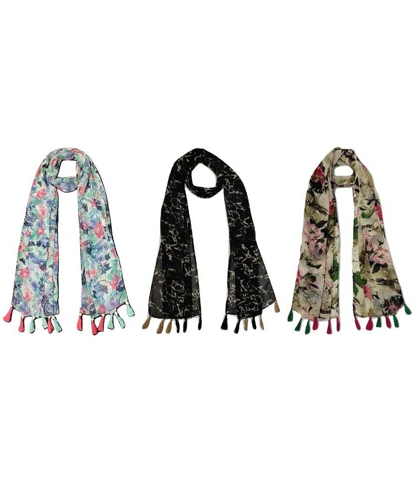 stolevilla Multi Printed Poly Cotton Yarn Stoles ( Pack of 3 )