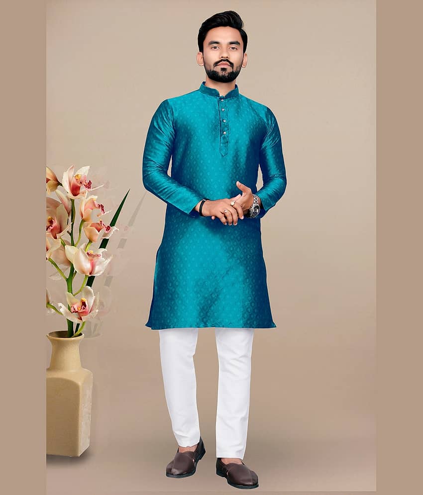 YUG ART Sea Green Silk Regular Fit Men's Kurta Pyjama Set ( Pack of 1 )