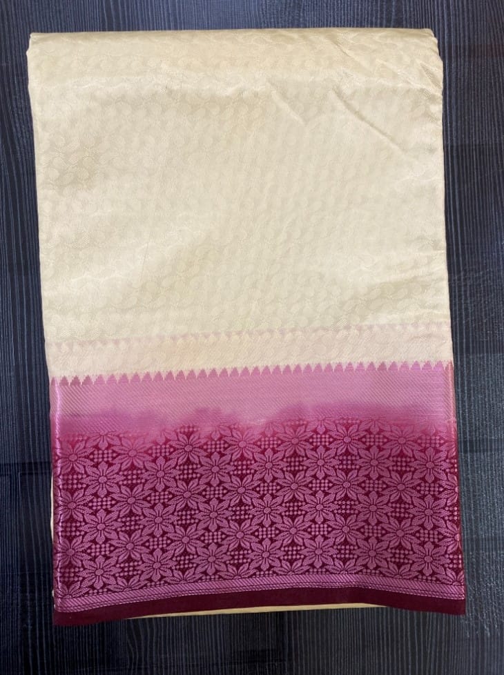 Women's Kanjivaram Silk Saree with Unstitched Blouse Piece (White, 5-6 Mtrs)