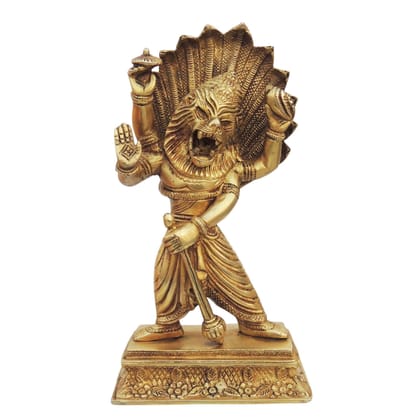 Brass Narsingh Bhagwan God Idol – Traditional Hindu Religious Brass Murti, Height : 11 Inch (BSMAS1286 D)