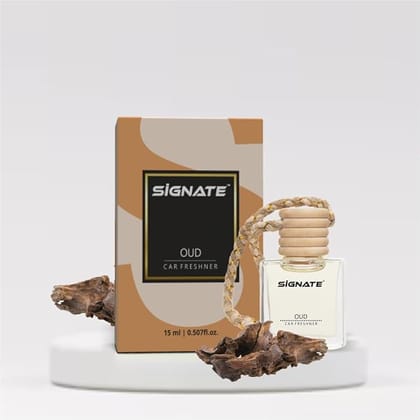 Signate Car Perfume with Natural Fragrance Essential Oils | Car Air Fresheners Long Lasting Upto 90 Days | Hanging Pod in Glass Bottle with Wooden Diffuser Lid 15ml (Oud) Signate Car Perfume with Natural Fragrance Essential Oils | Car Air Fresheners Long Lasting Upto 90 Days | Hanging Pod in Glass Bottle with Wooden Diffuser Lid 15ml (Oud)