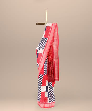 Blue White Red cotton Handloom Sambalpuri Saree Blue White Red cotton Handloom Sambalpuri Saree