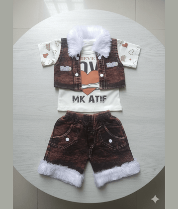 DS DRESSES Pack of 1 Boys Denim T-Shirt & Shorts Set ( Brown )