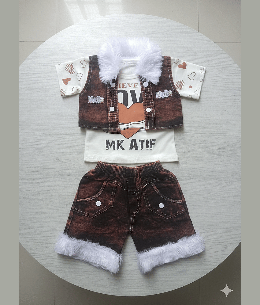 DS DRESSES Pack of 1 Boys Denim T-Shirt & Shorts Set ( Brown )