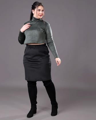 Solid High Neck Full Sleeves Top-L / Green