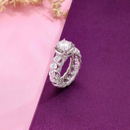 Classic Bond of Love Solitaire Silver Ring-White Stone / Silver / US 5 (15.6 mm Diameter)