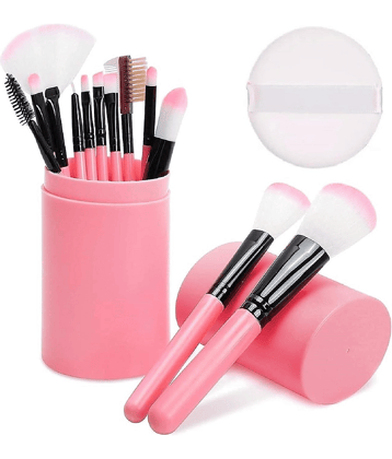 Makeup Brush Set With Storage Box+Round Makeup Puff,Pack of 2
