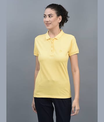 Dollar Women Cotton Blend Solid Regular Fit Polo Collar T-Shirt ( Yellow )