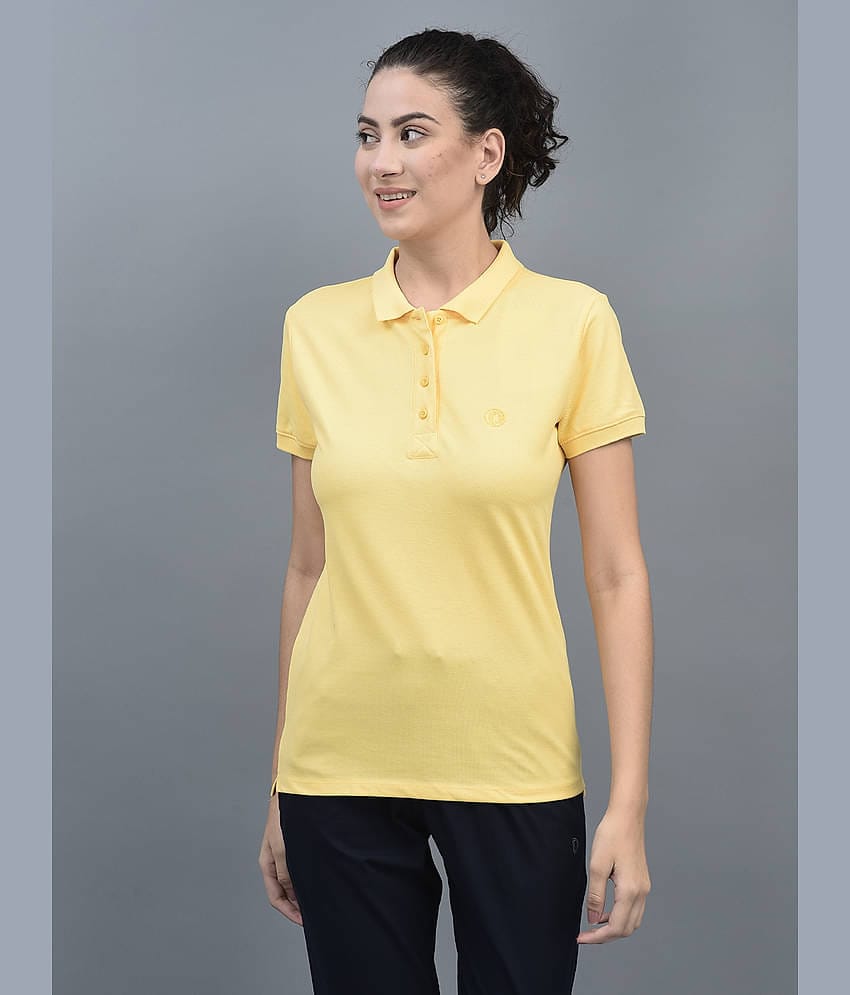 Dollar Women Cotton Blend Solid Regular Fit Polo Collar T-Shirt ( Yellow )