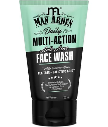Man Arden Daily Multi-Action Anti Acne Face Wash For Oily Skin | With Power Duo Tea Tree + Salicylic Acid 1% for Acne-Prone Skin, 100 ml