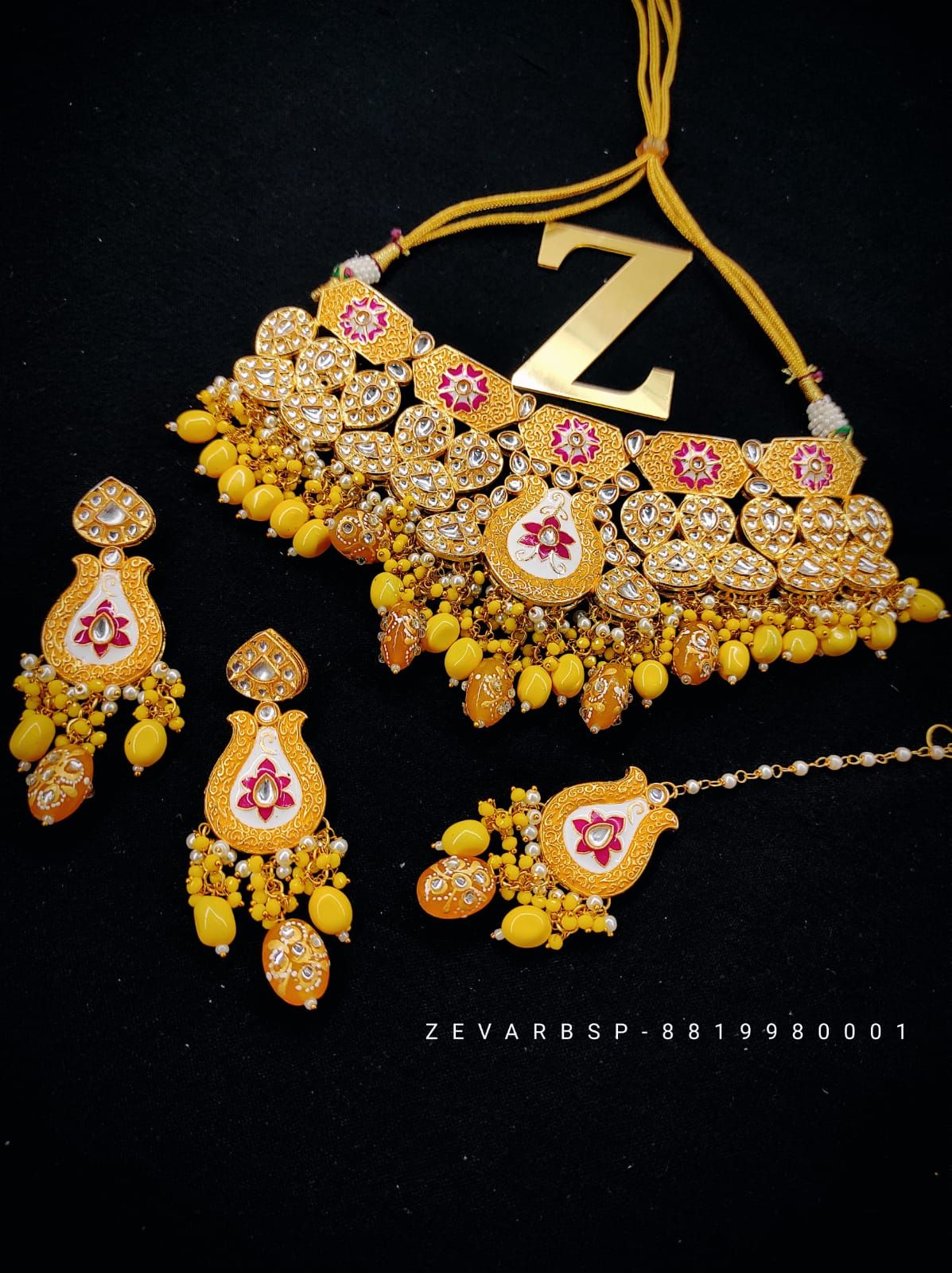 ZEVAR I Kundan Studded Meenakari Choker Necklace Set