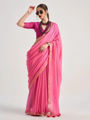 Light Pink Mul Mul Cotton Saree With Blouse