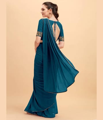 BLEESBURY Georgette Solid Saree With Unstitched Blouse Piece ( Teal )