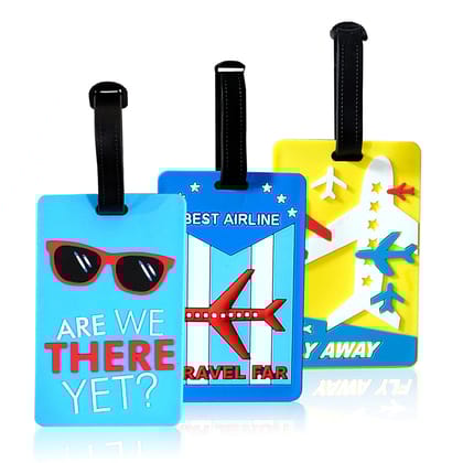 Storite Luggage/Bag/Travel ID Label Tags for Suitcase & School Bags - Name Address Label with Silicon Strap - Pack of 3, Multicolour