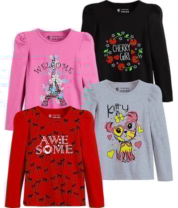 SILVER FANG Pack of 4 Girls Cotton T-Shirt ( Multi )