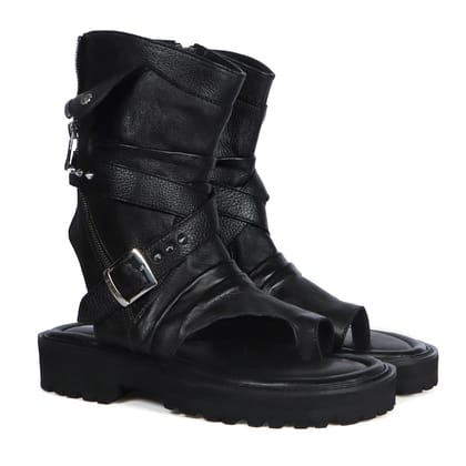 Wrap Strap High Ankle Light Weight Chunky Black Leather Men Gladiator Sandal-40/6