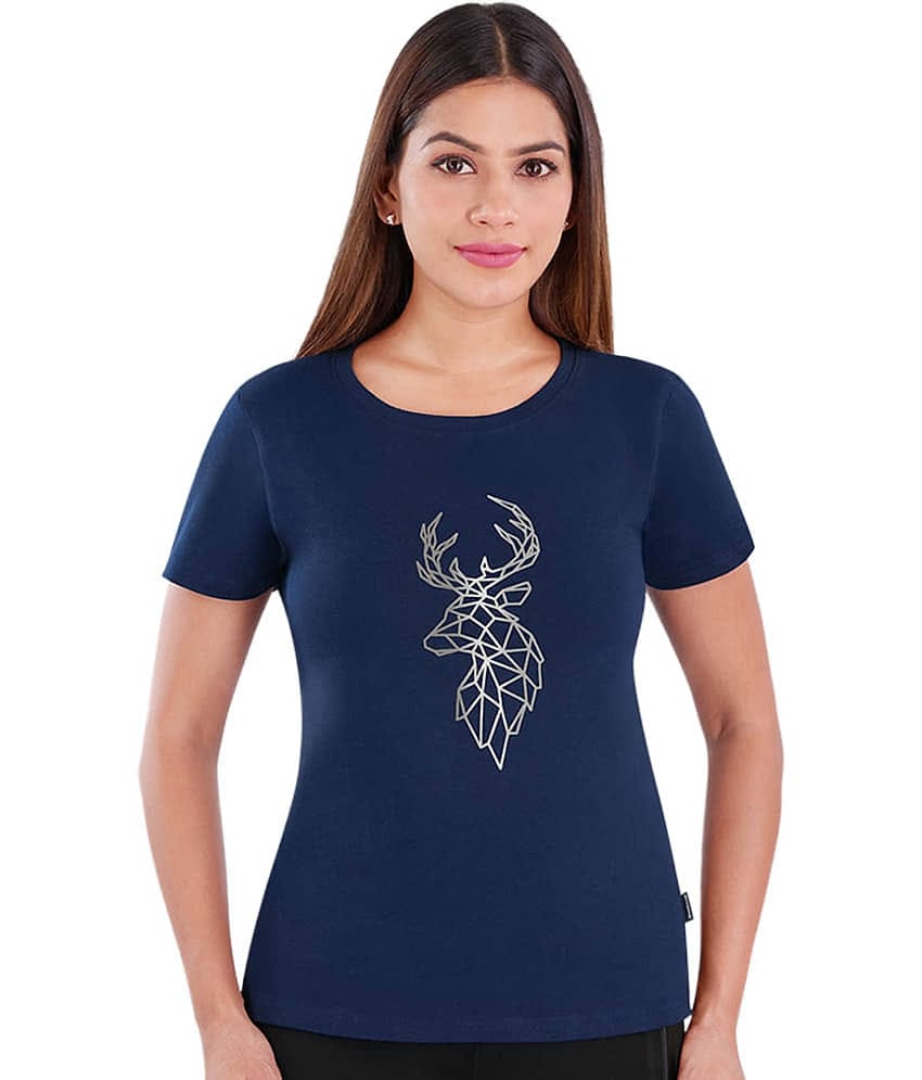 Dermawear Women Cotton Printed Regular Fit U-Neck T-Shirt ( Navy Blue )