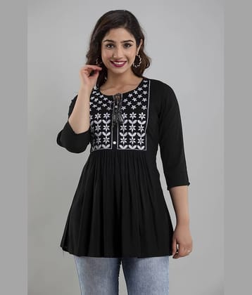 ASHISH PRINT Women's Rayon Peplum Top ( Black )