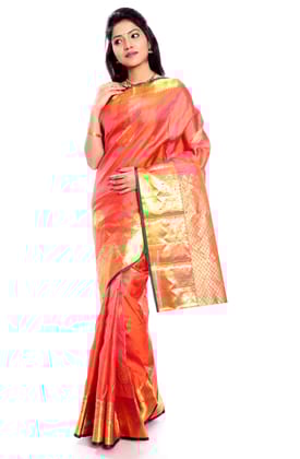Orange Kanjivaram silk saree  online with golden border