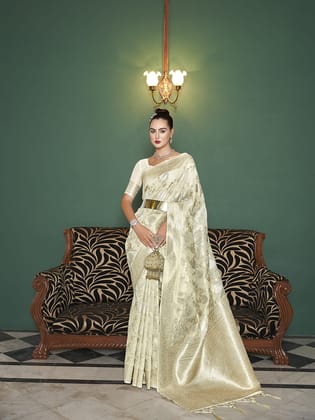 Off-white banarasi  Silk Saree