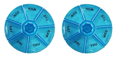Aktive Life Round Portable Pill Medicine Organiser Reminder Storage Box for 7 Days - Pack of 2