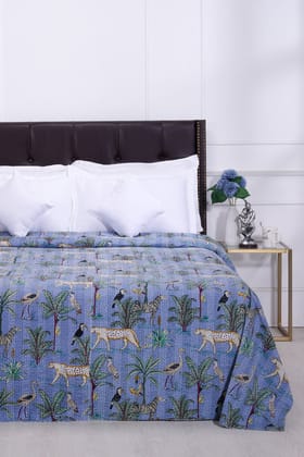 Savannah Kantha Work Cobalt Blue Bedcover-Double: 90 x 108 in / Blue / Blue