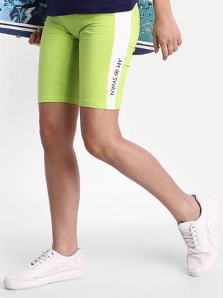 Womens Premium Green & White Cotton Lycra Smart Fit Shorts-S