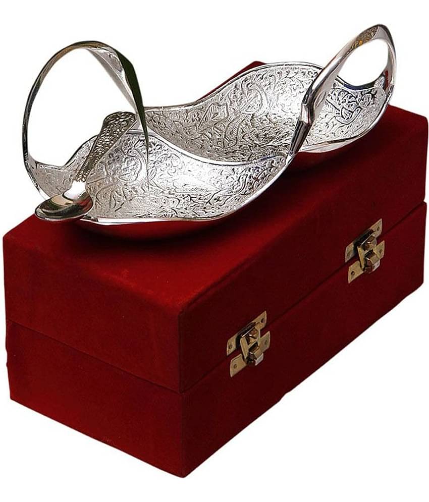 Urban hemlet Royal Handcrafted Twin - Swan Bowl With Spoon - Silver