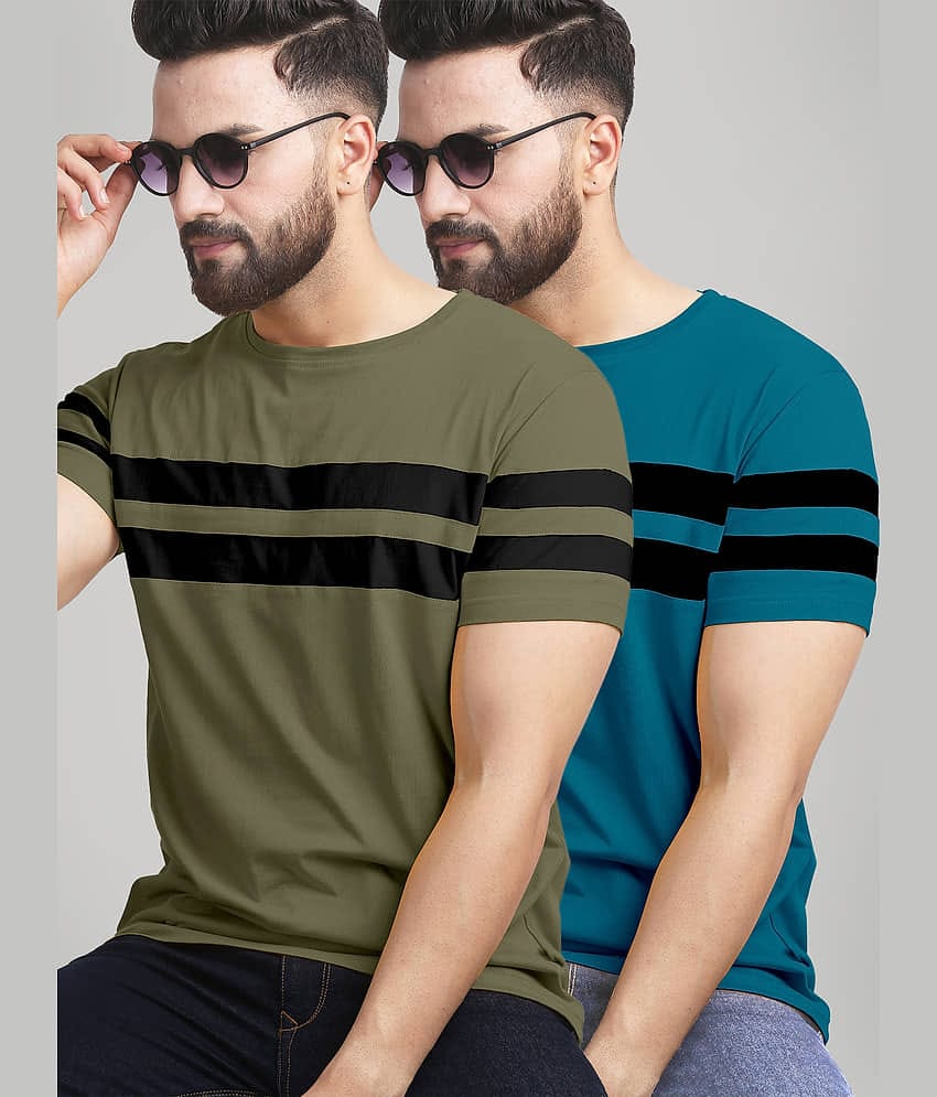 AUSK Pack of 2 Cotton Blend Regular Fit Men's T-Shirt ( Green )