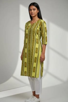 Sambalpuri Ikat Green Yellow Cotton Kurti Sambalpuri Ikat Green Yellow Cotton Kurti