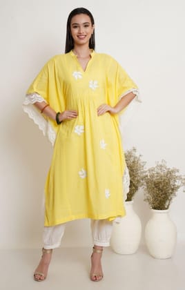 Yellow Embroidery Kaftan-S