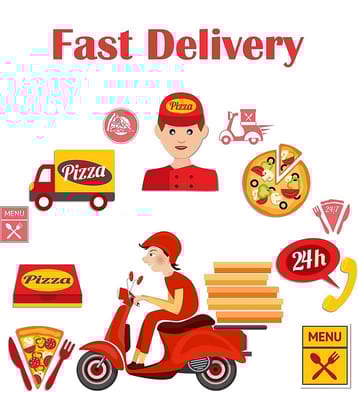 Wallzone Pizza Fast Delivery Sticker ( 60 x 60 cms )