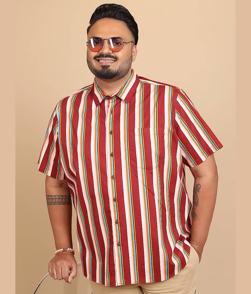 Highlander 100% Cotton Regular Fit Striped Half Sleeves Men's Casual Shirt - Maroon ( Pack of 1 )
