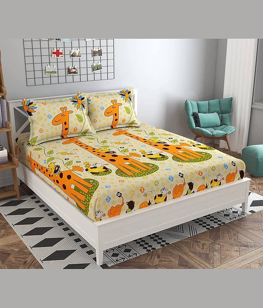 Neekshaa Glace Cotton 1 Double Bedsheet with 2 Pillow Covers ( Cream )