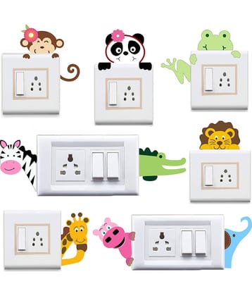 WallDesign Graphic Animal Cartoon Vinyl Switch Board Sticker - Pack of 9