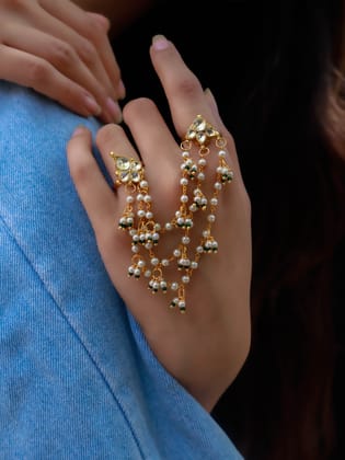 Virika Kundan Ring-Green